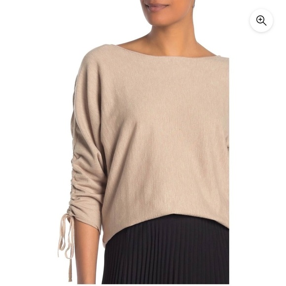 NWT Max Studio Lightweight Dolman Ruched 3/4 Sleeve Sweater Wheat Color Size M - Picture 6 of 14